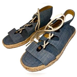 Michael Kors Mckenna Denim Lace Up Sandals size 7.5 Gladiator Inventory SALE